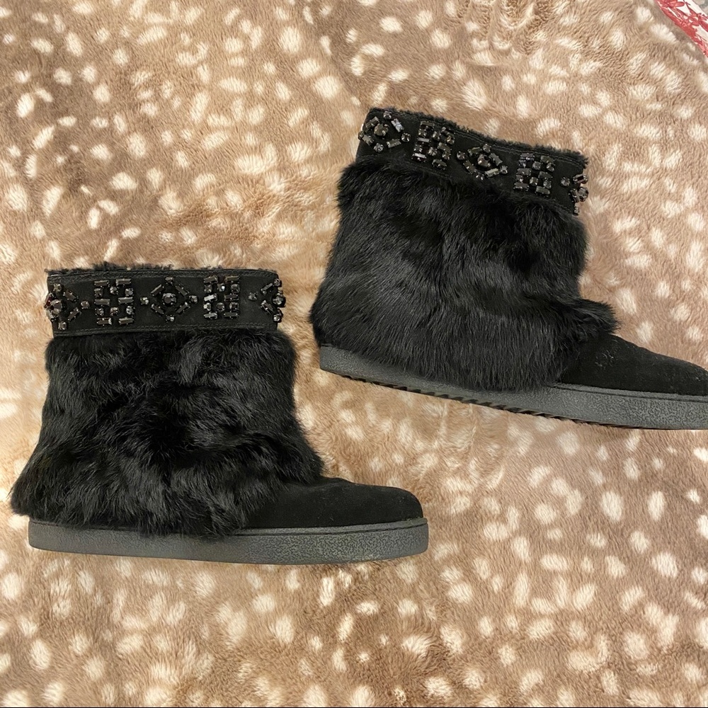 Tory Burch Dalton Boots Fur Black 9 EUC